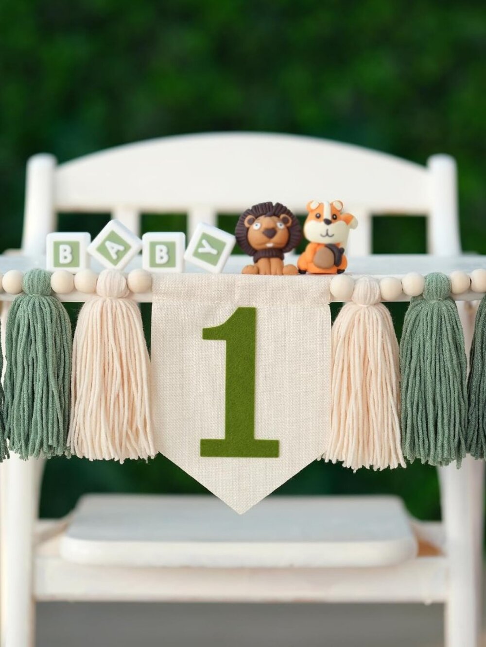 Green Wild One 1st Birthday High Chair for Baby Boys Handmade Wall Hangings Wood